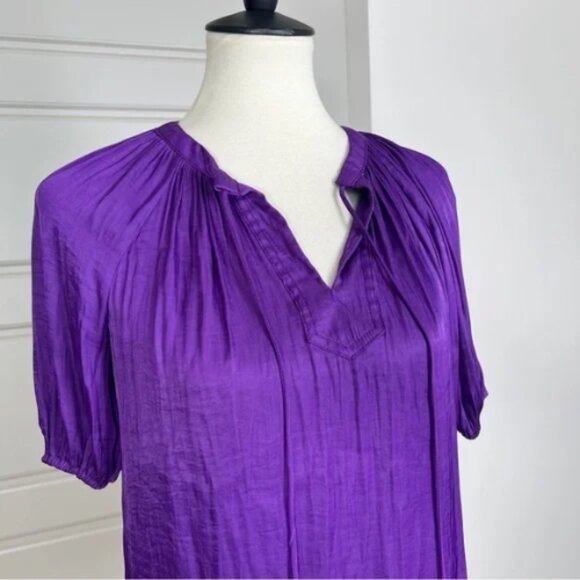 Chelsea & Theodore‎ Purple Gathered Pleated V-Neck Satin Blouse Sz XS - Picture 4 of 8